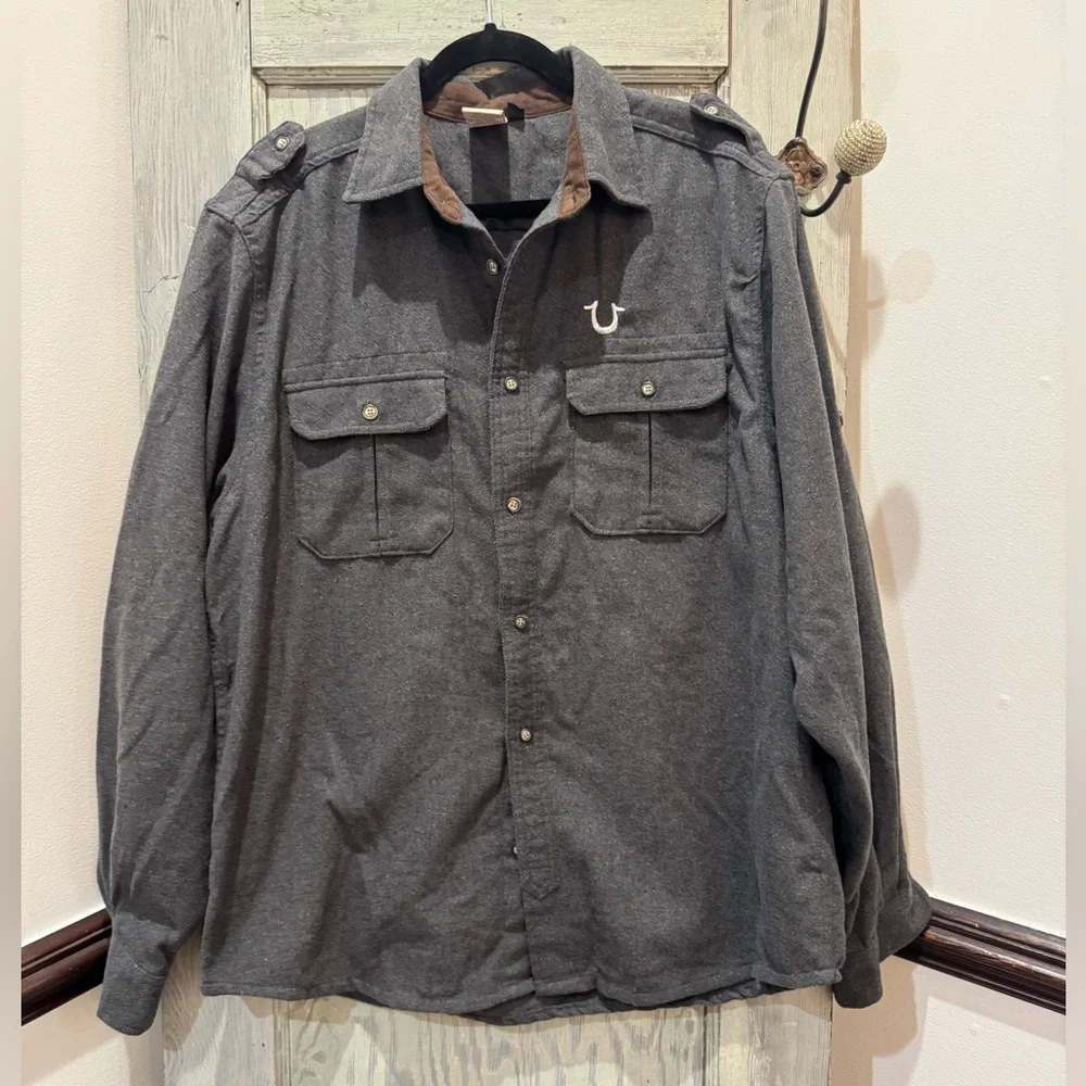 True religion flannel wool blend shaket men’s XL long sleeve